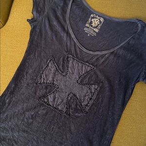 Graphic tee with rhinestone iron cross ❤️